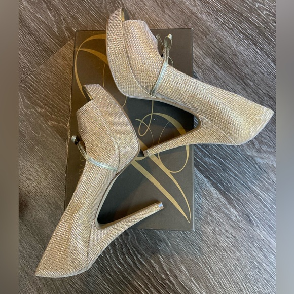 Gold Sparkle Peep Toe Heels - Picture 7 of 16